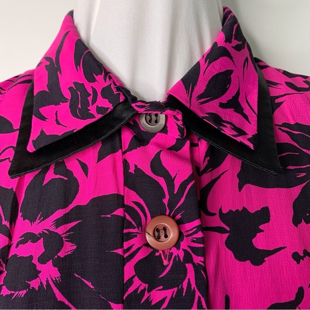 Vintage Givenchy Women's Fuchsia Black Floral Long Sleeve Button Down Shirt XL - Picture 3 of 13